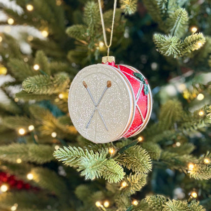 Red and White Drum Christmas Bauble – Christmas Tree, Wreath, Decoration