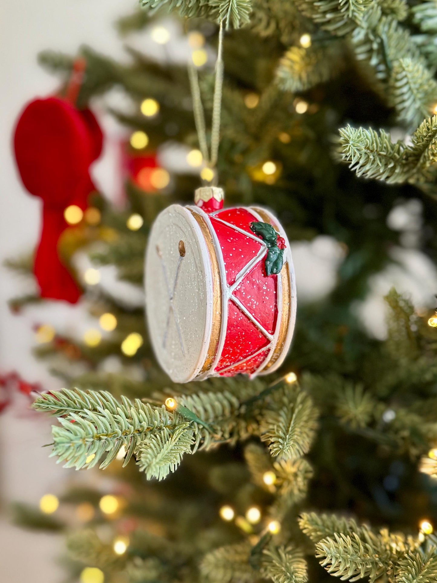 Red and White Drum Christmas Bauble -  Christmas Tree, Wreath, Decoration