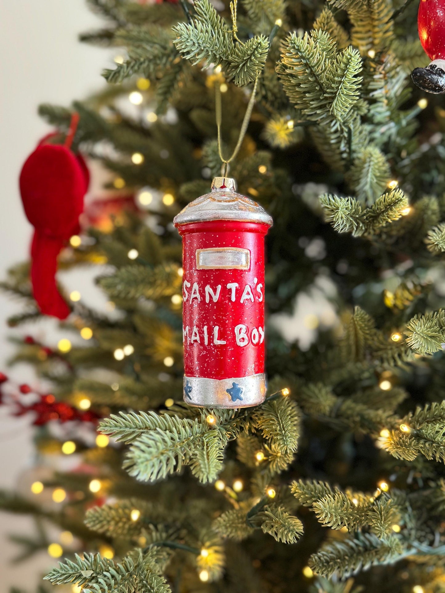 Santas Mailbox Christmas Bauble - Red Glitter Postbox Ornament