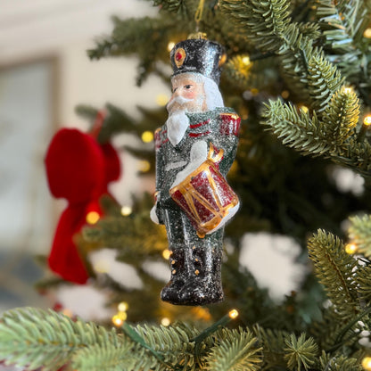 Nutcracker Drummer Christmas Bauble in Glittery Green