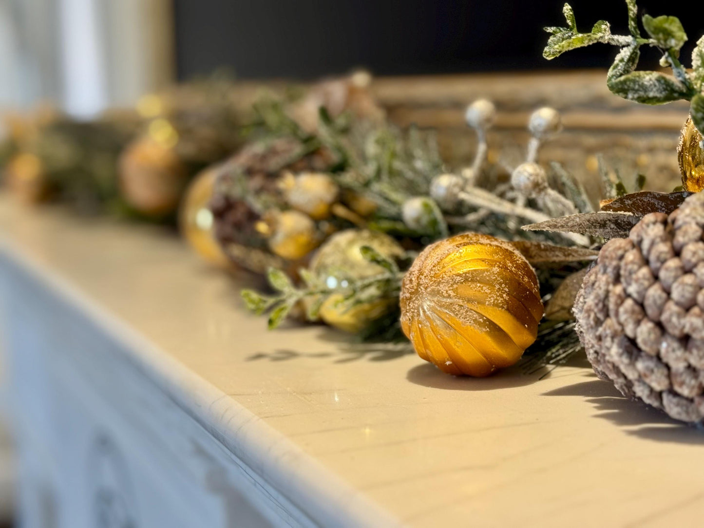 Luxury Gold Bauble & Pinecone Christmas Garland - 180cm Mantelpiece