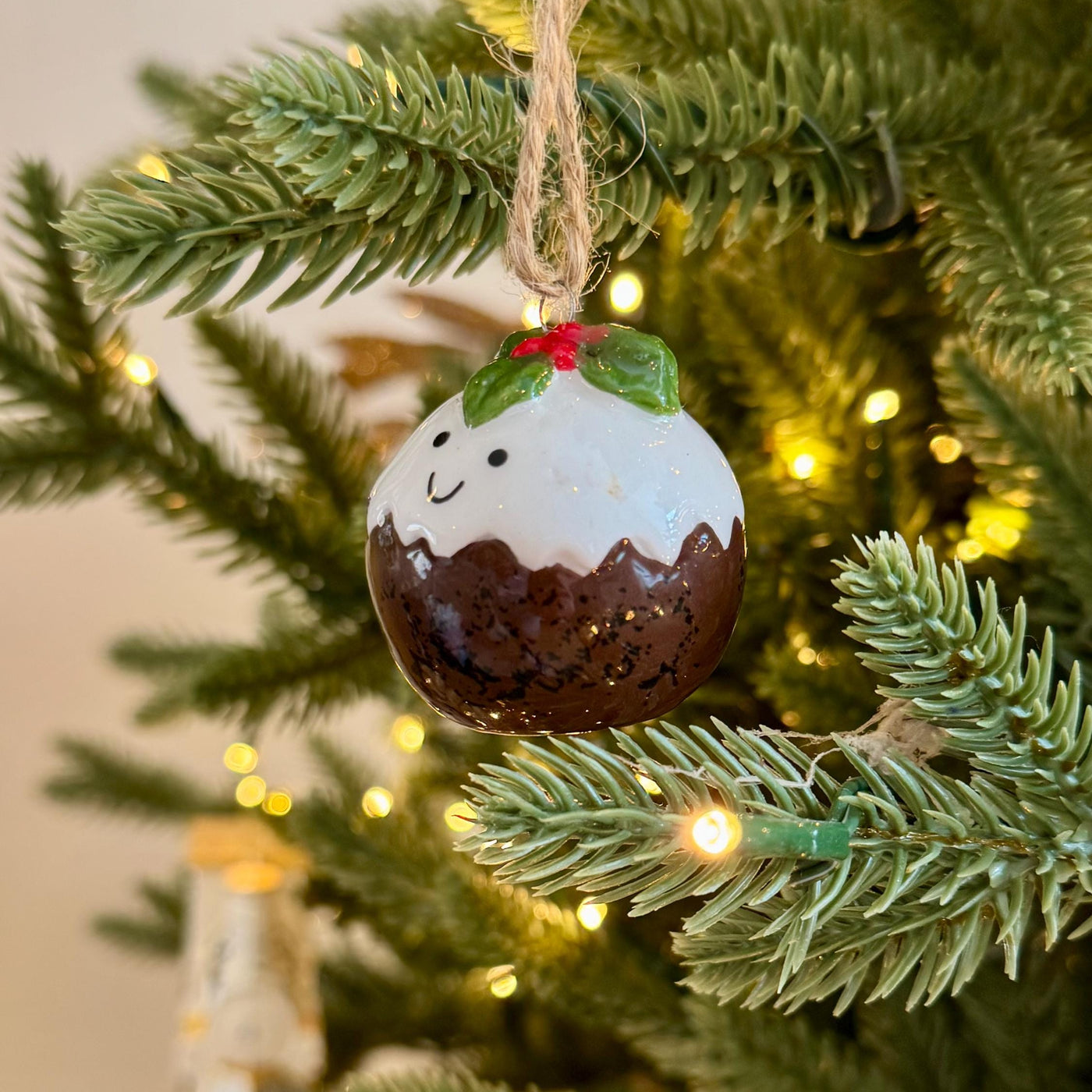 Mini Ceramic Christmas Pudding Bauble – 4cm Hanging Decoration