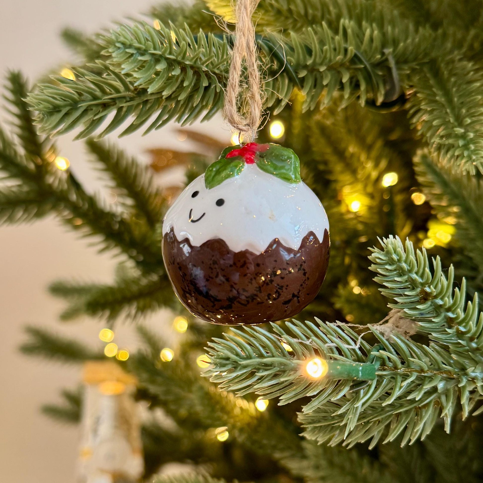 Mini Ceramic Christmas Pudding Bauble – 4cm Hanging Decoration