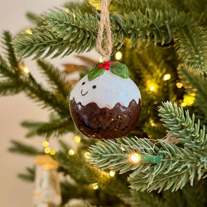 Mini Ceramic Christmas Pudding Bauble – 4cm Hanging Decoration