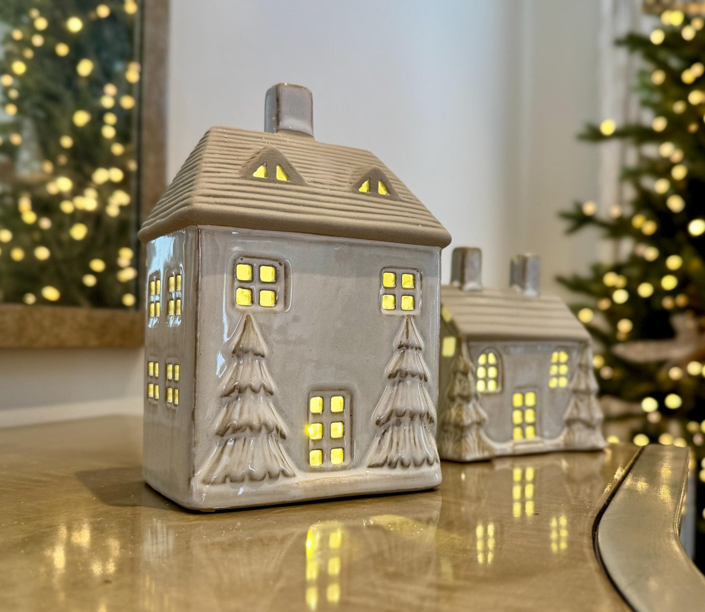 Ceramic Light Up Christmas House with Trees and LED Light