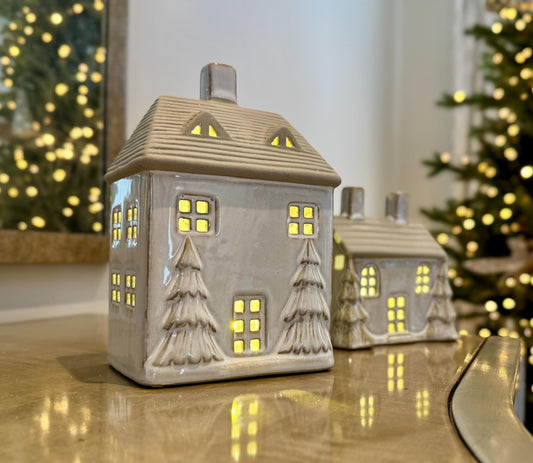 Ceramic Light Up Christmas House with Trees and LED Light