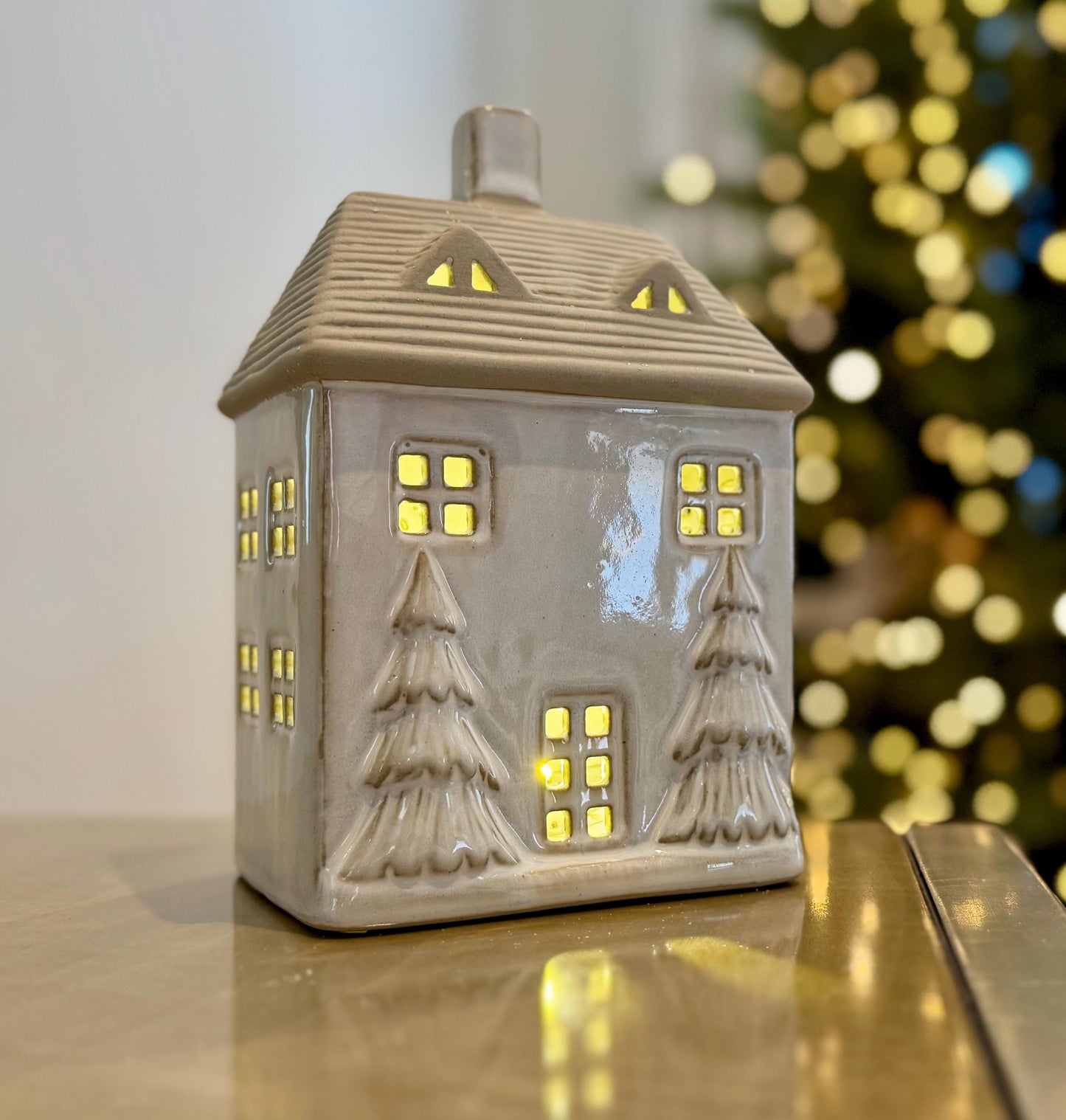 Ceramic Light Up Christmas House with Trees and LED Light
