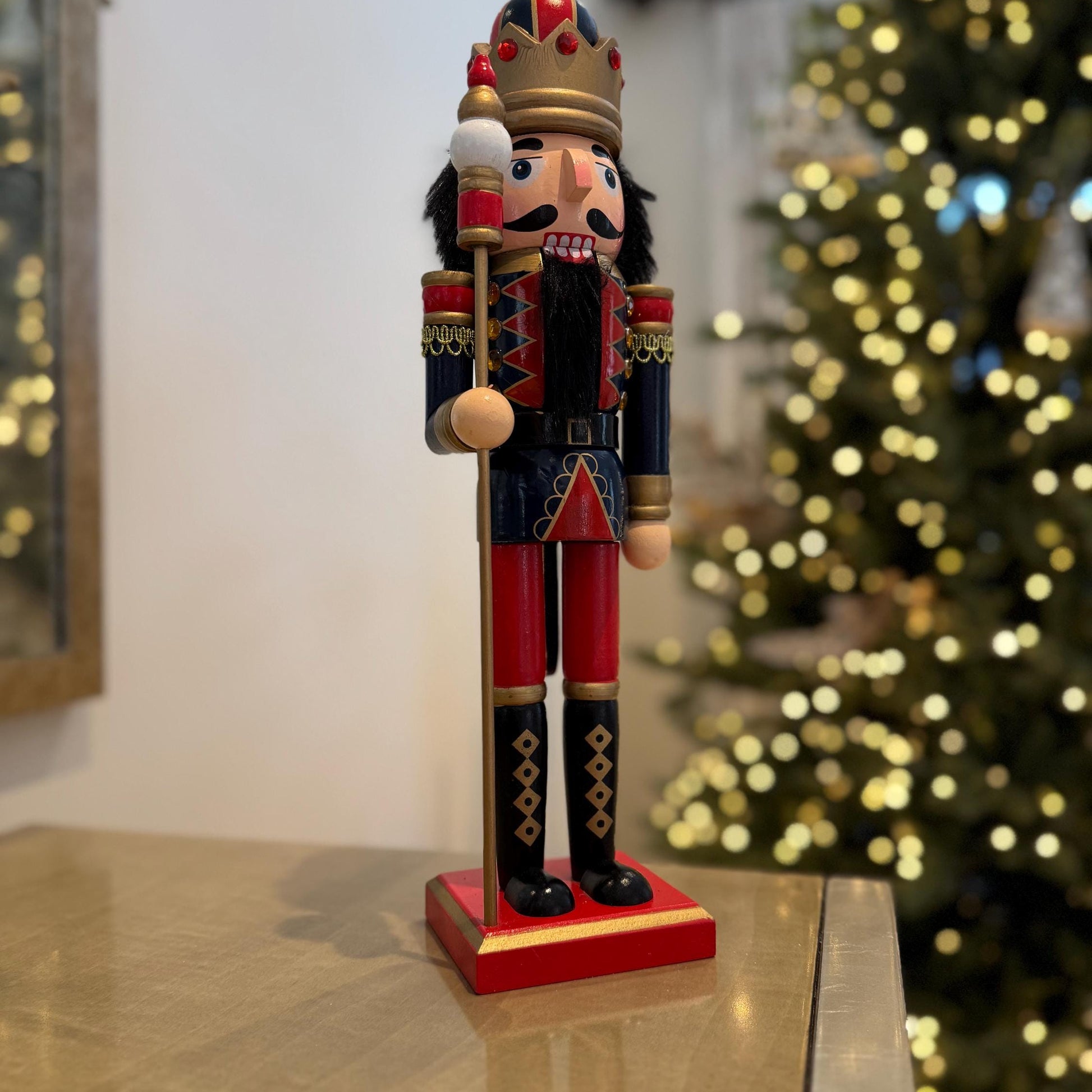 Large Hand-Painted Blue & Red Wooden Nutcracker 38cm – Traditional Christmas Decoration