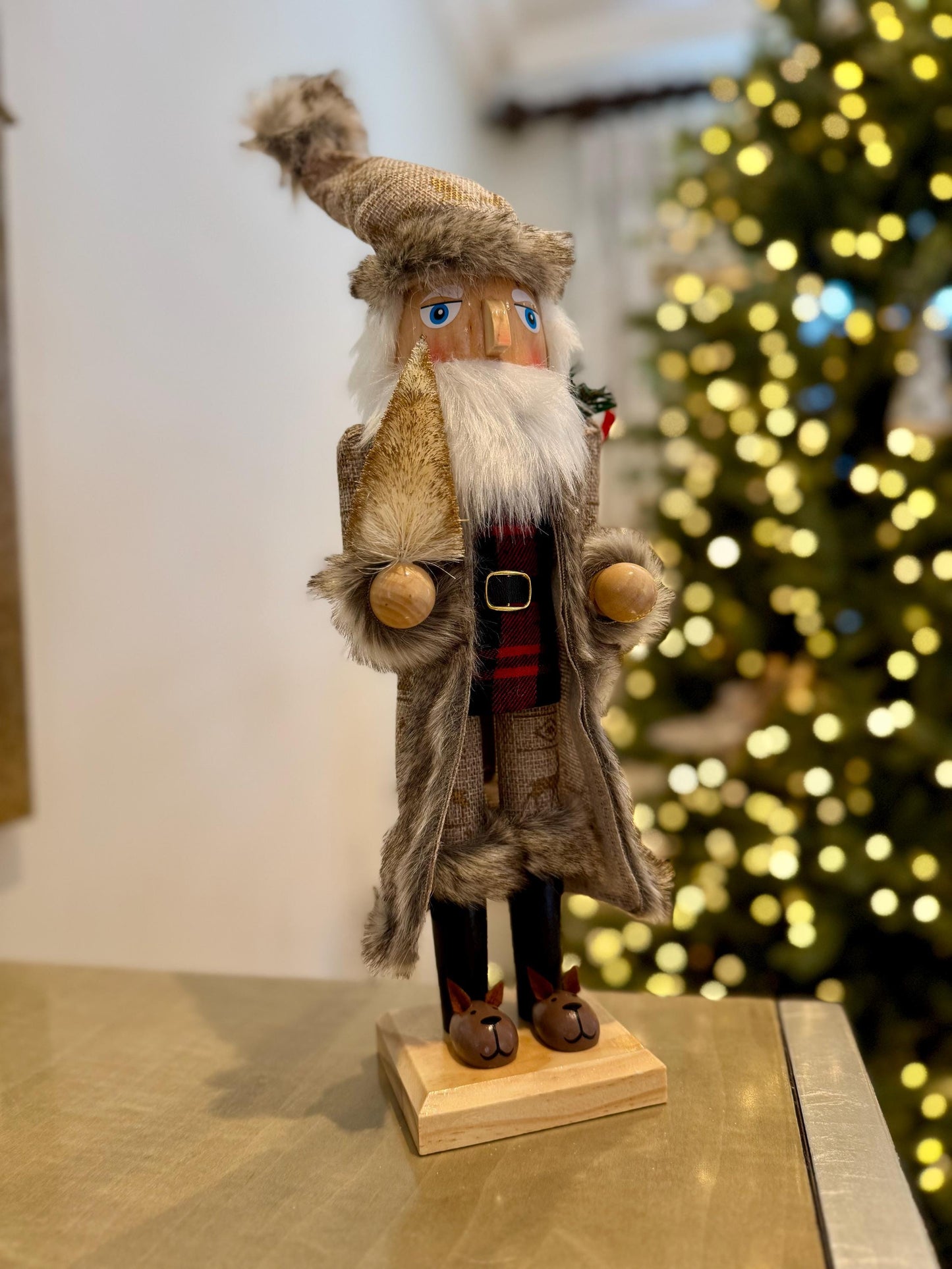 Large Hand Painted Rustic Wizard Nutcracker 38cm - Traditional Christmas Decoration