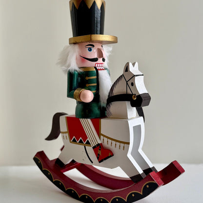 Hand-Painted 30cm Rocking Horse Nutcracker – Green Traditional Ornament