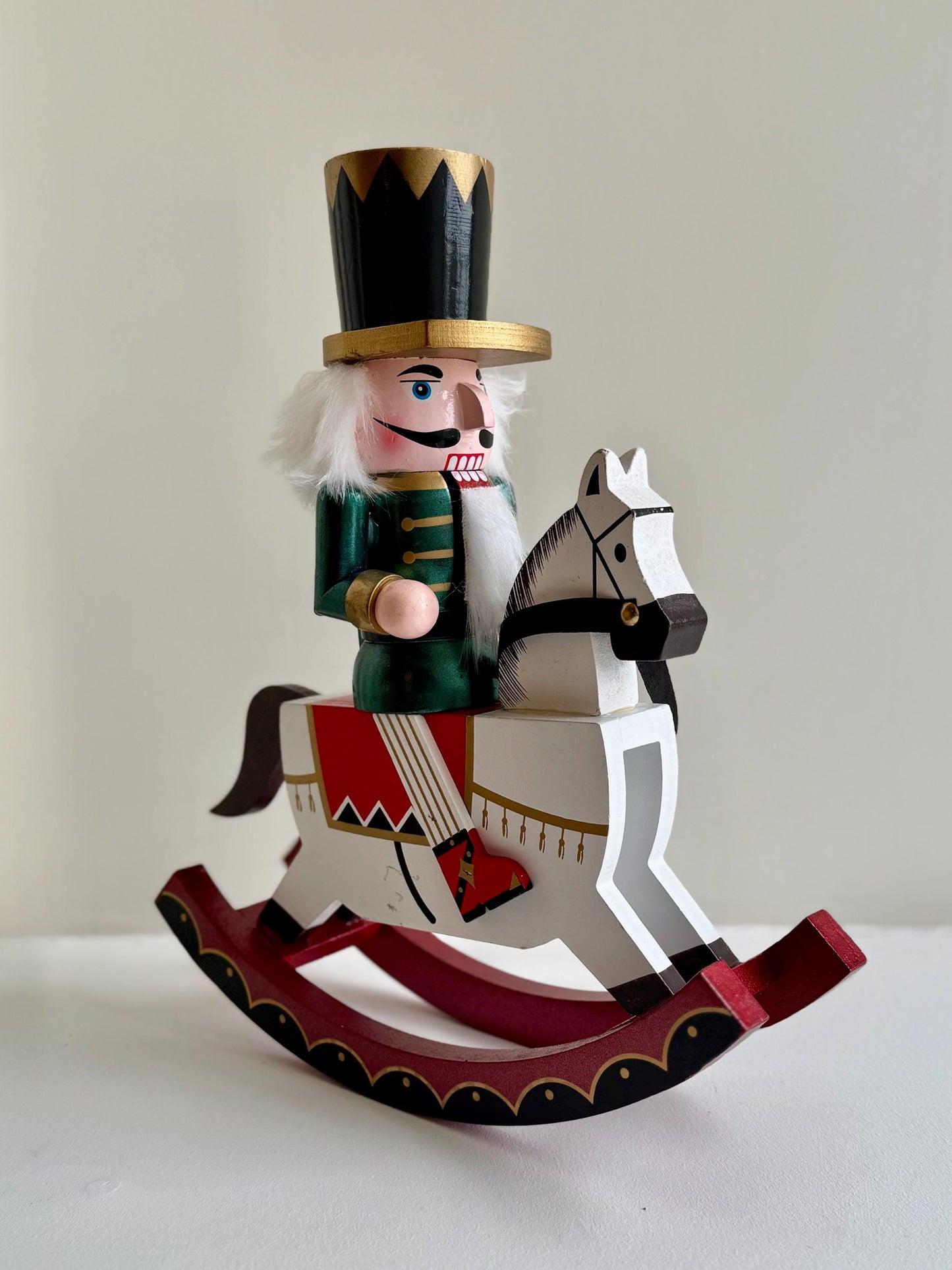 Hand Painted 30cm Rocking Horse Nutcracker - Green Traditional Ornament