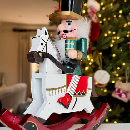 Hand-Painted 30cm Rocking Horse Nutcracker – Green Traditional Ornament