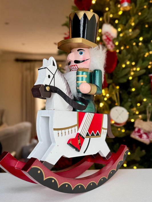 Hand Painted 30cm Rocking Horse Nutcracker - Green Traditional Ornament