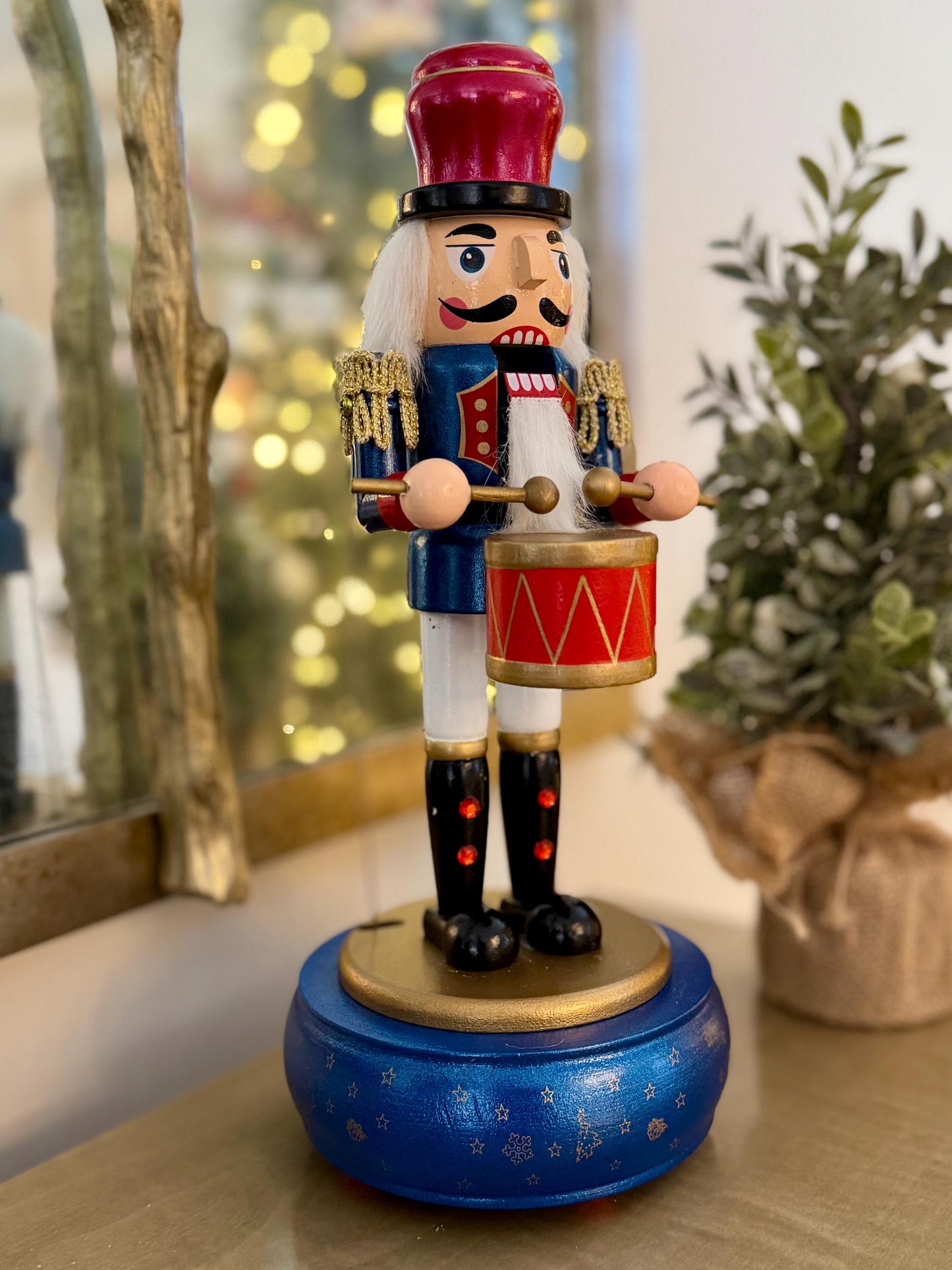 Hand Painted 30cm Musical Drummer Nutcracker - Blue & Red Traditional Ornament