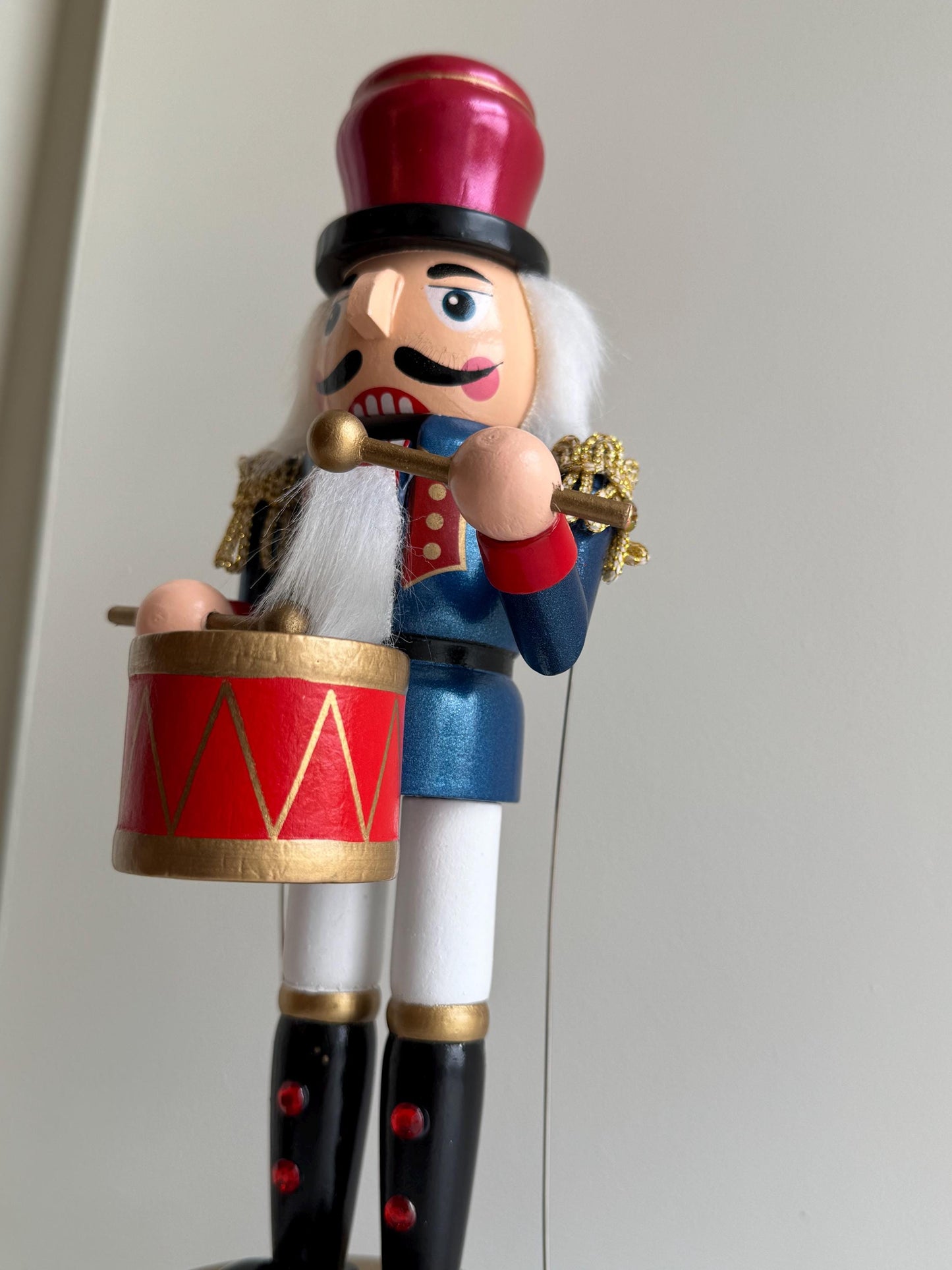 Hand Painted 30cm Musical Drummer Nutcracker - Blue & Red Traditional Ornament