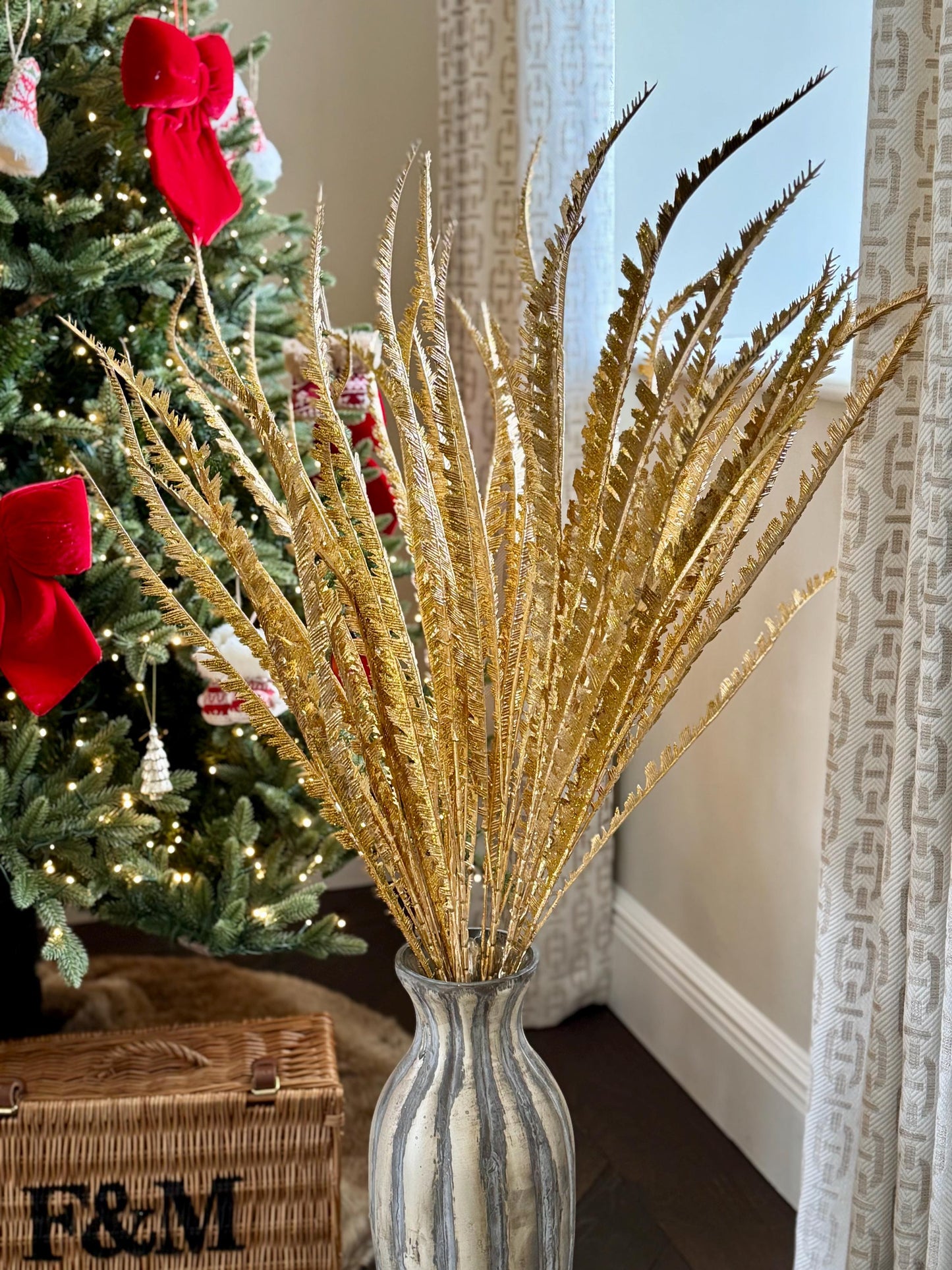 Fern Sprig in Glittered Gold - 100cm