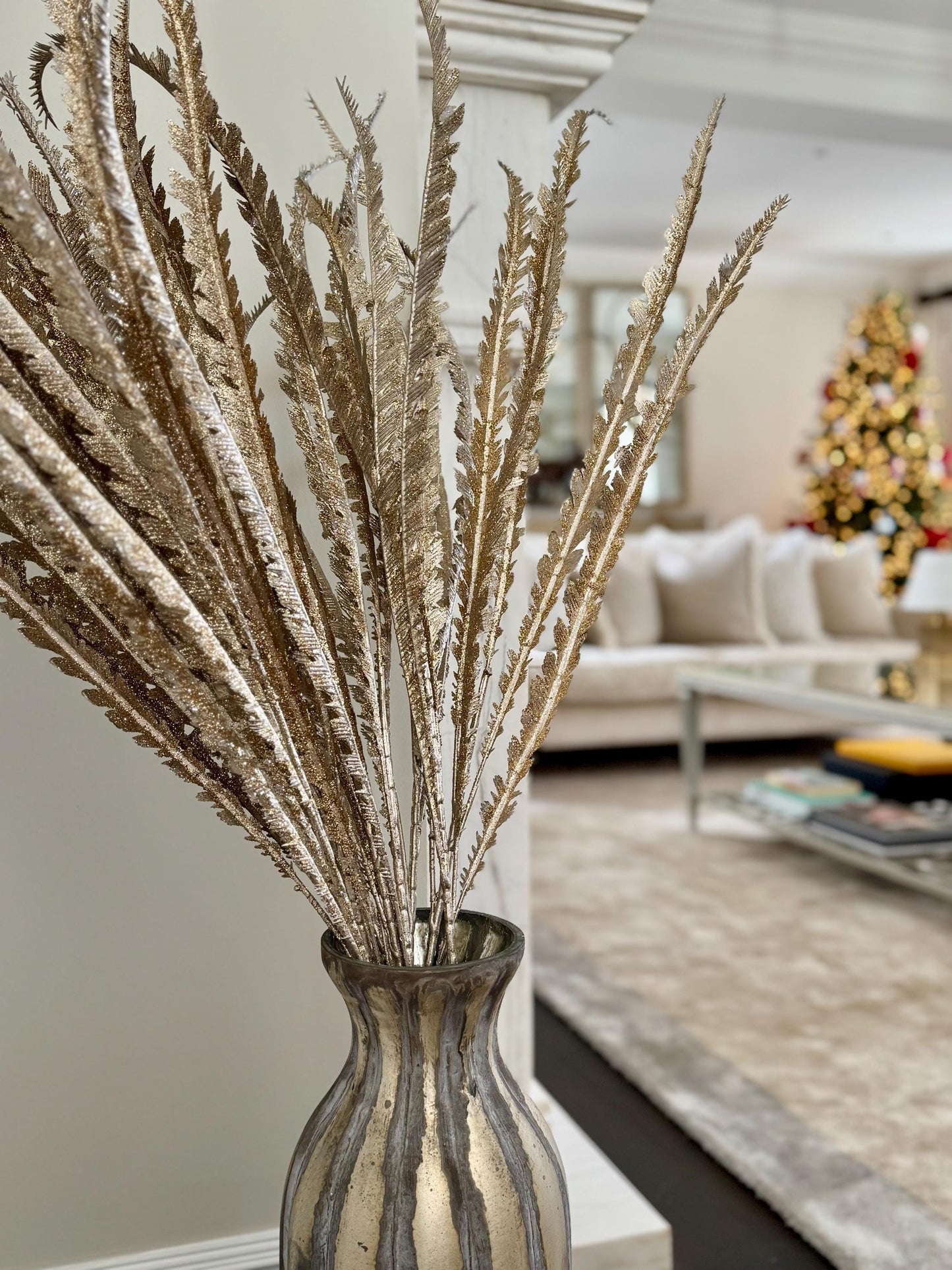 Fern Sprig in Glittered Champagne - 100cm