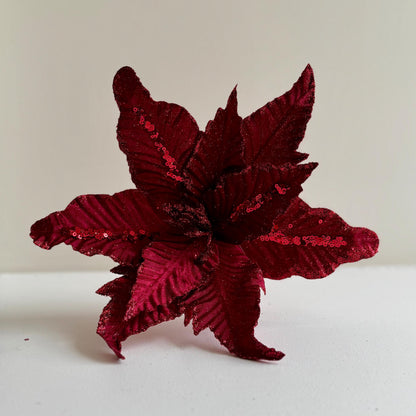 Red Velvet Poinsettia Flower with stem – Luxury Tree Decoration