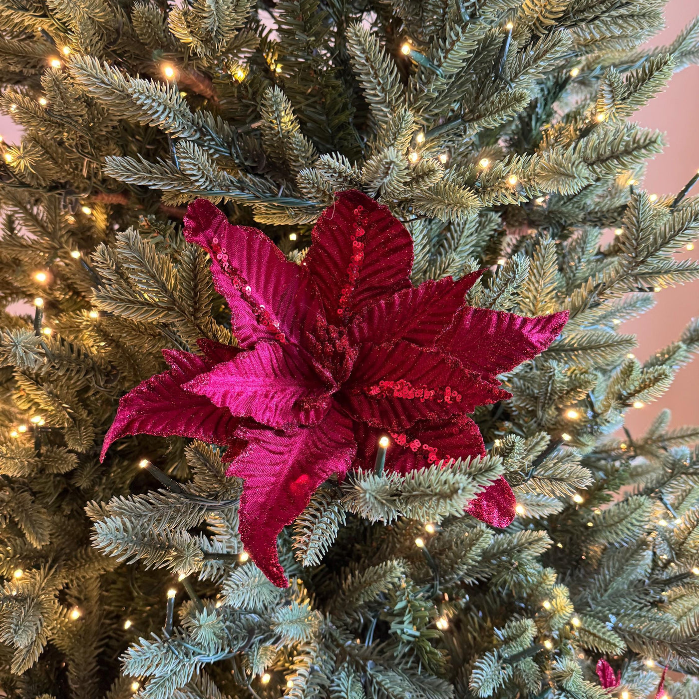 Red Velvet Poinsettia Flower with stem – Luxury Tree Decoration