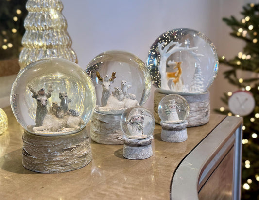 Deer & Woodland Christmas Snow Globes in various sizes - Luxury Holiday Decor