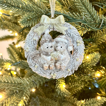 Hedgehog Wreath Christmas Bauble