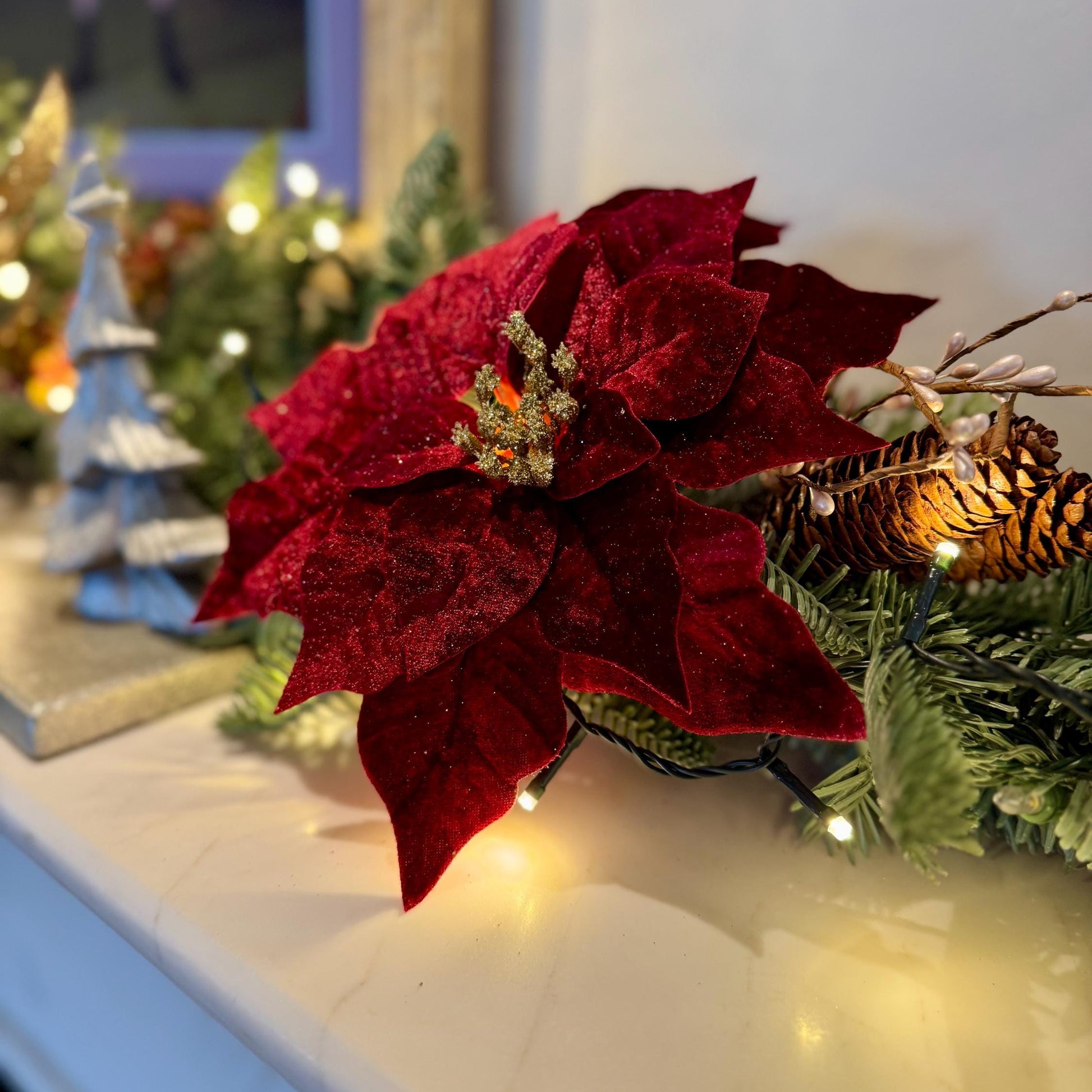 Red Velvet Poinsettia with Gold Glitter Centre
