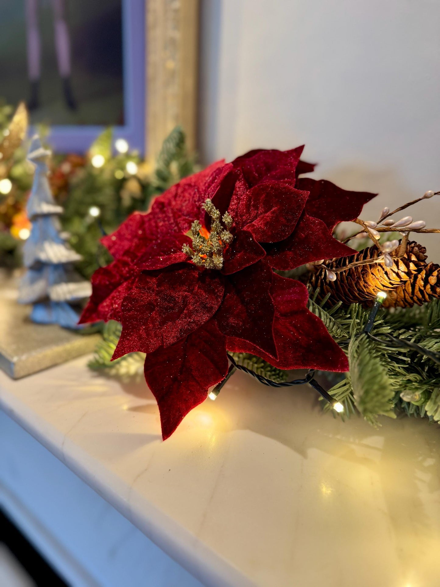 Red Velvet Poinsettia with Gold Glitter Centre