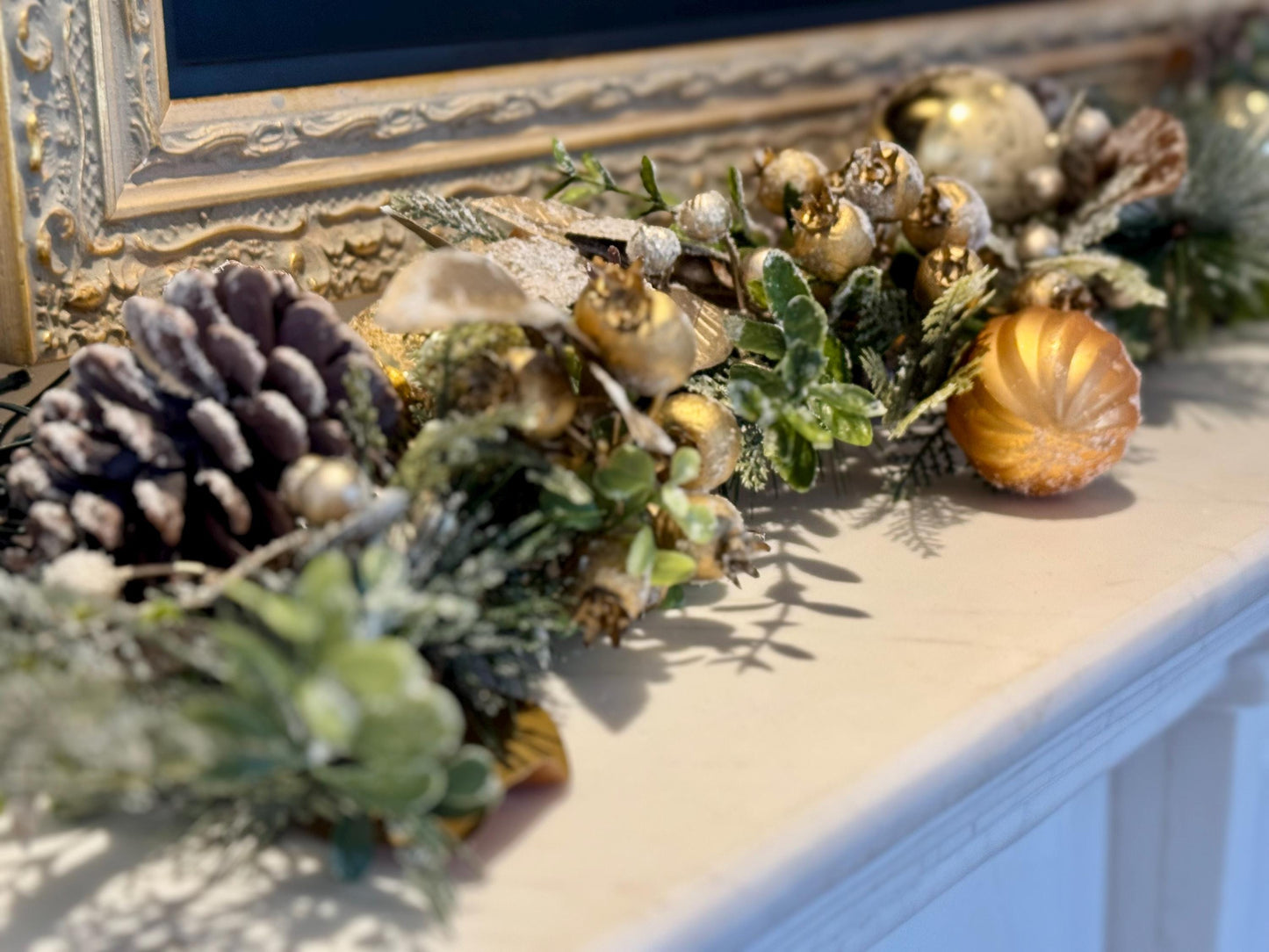 Luxury Gold Bauble & Pinecone Christmas Garland - 180cm Mantelpiece