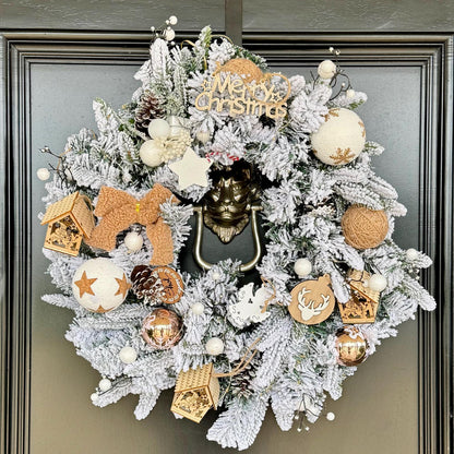 Light-Up Snowy Christmas Wreath with Lit Houses – 50cm Door decoration