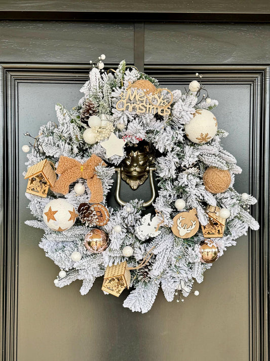 Light Up Snowy Christmas Wreath with Lit Houses - 50cm Door decoration