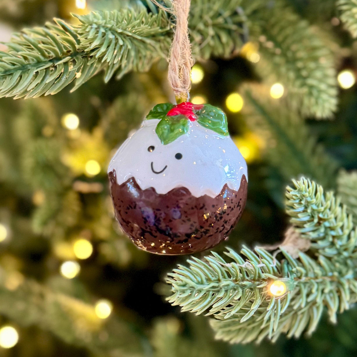 Mini Ceramic Christmas Pudding Bauble – 4cm Hanging Decoration