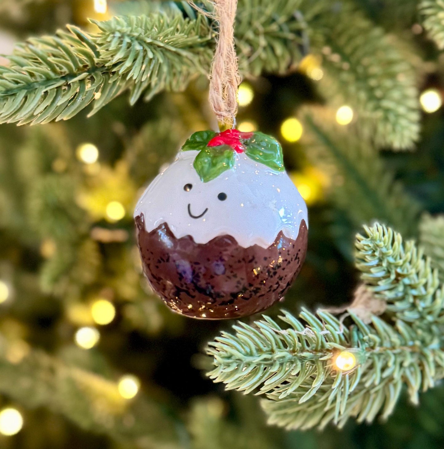 Mini Ceramic Christmas Pudding Bauble - 4cm Hanging Decoration