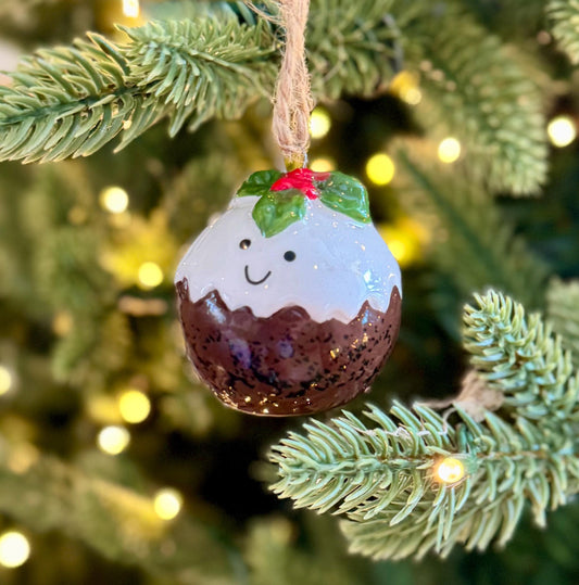 Mini Ceramic Christmas Pudding Bauble - 4cm Hanging Decoration