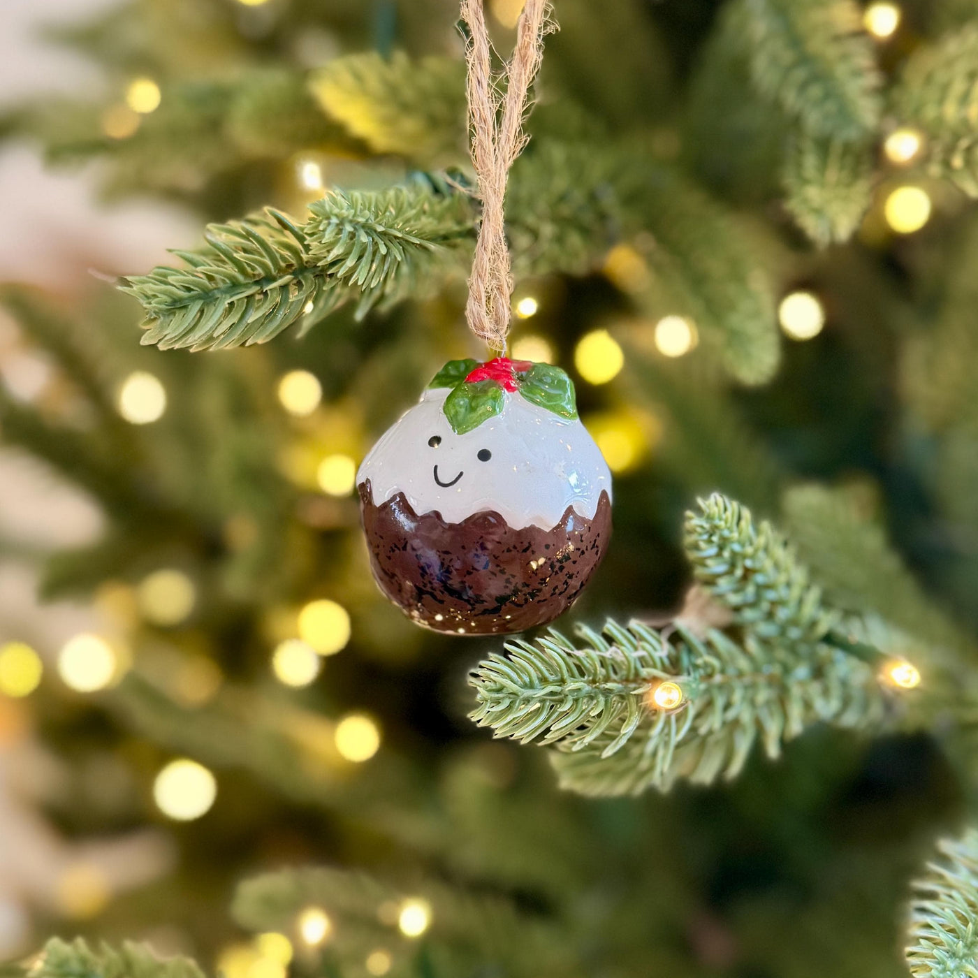 Mini Ceramic Christmas Pudding Bauble – 4cm Hanging Decoration