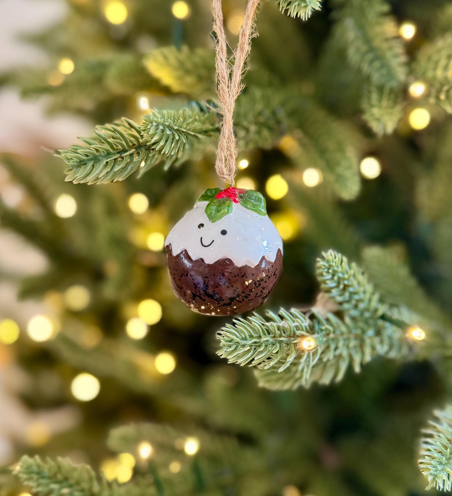 Mini Ceramic Christmas Pudding Bauble - 4cm Hanging Decoration