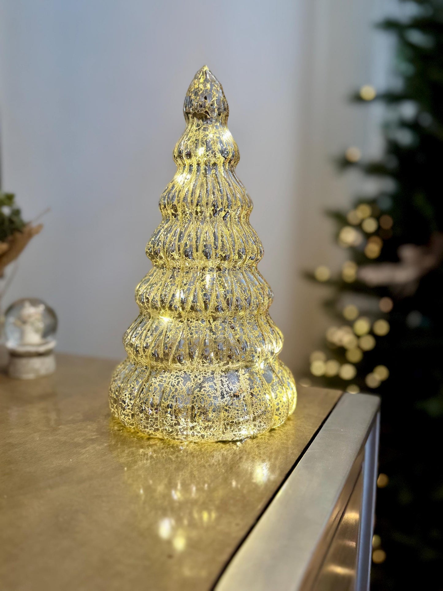 Mottled Glass Light Up Christmas Trees in Gold - Various Sizes