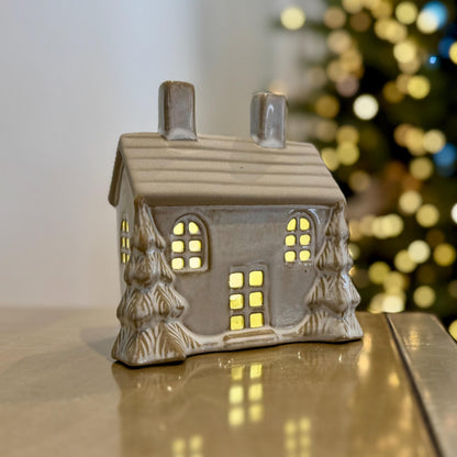 Ceramic Light-Up Christmas House with Trees and LED Light – Slim House (19.5cm)