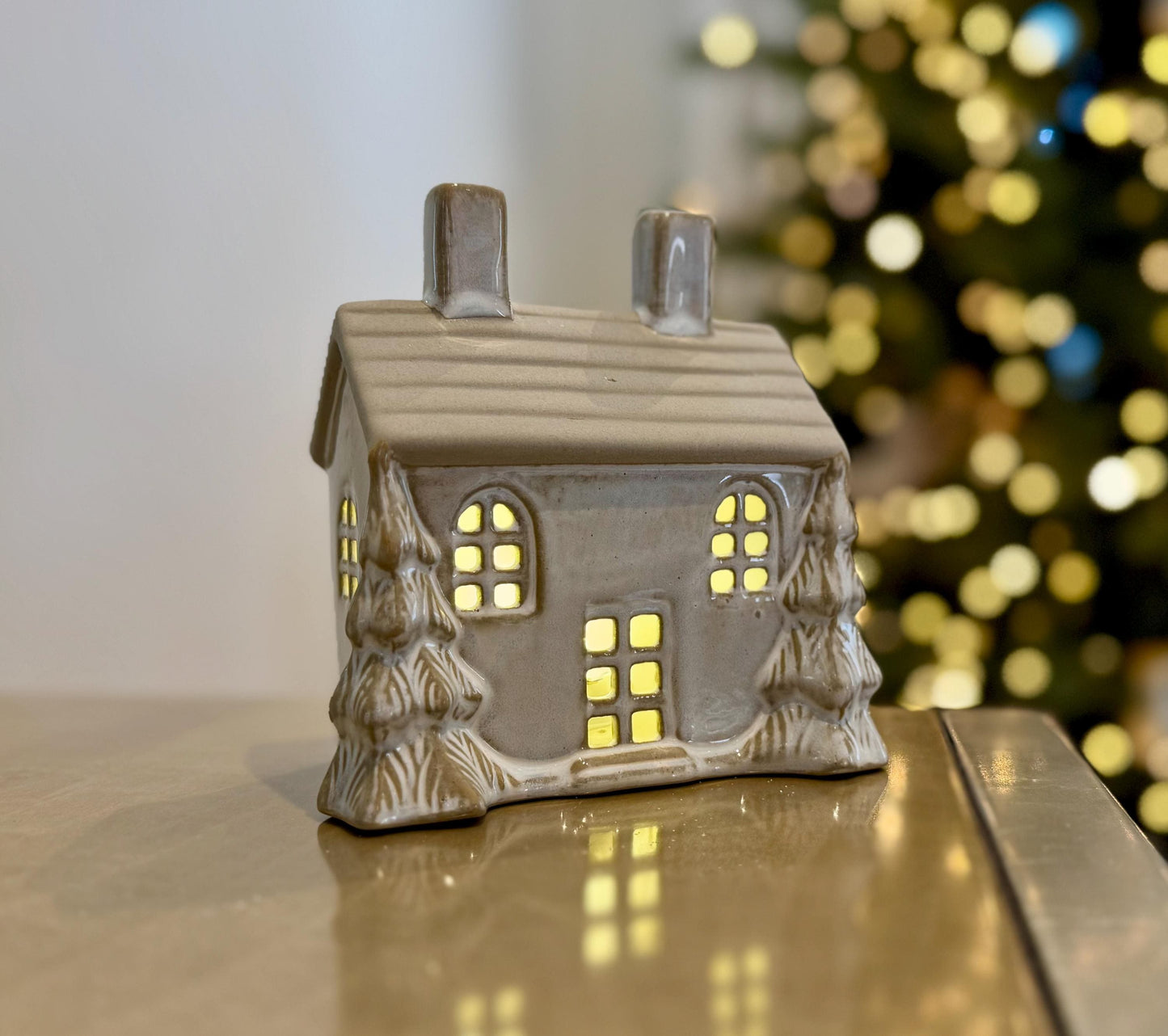 Ceramic Light Up Christmas House with Trees and LED Light