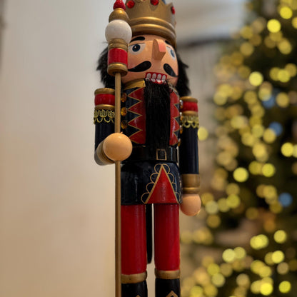 Large Hand-Painted Blue & Red Wooden Nutcracker 38cm – Traditional Christmas Decoration