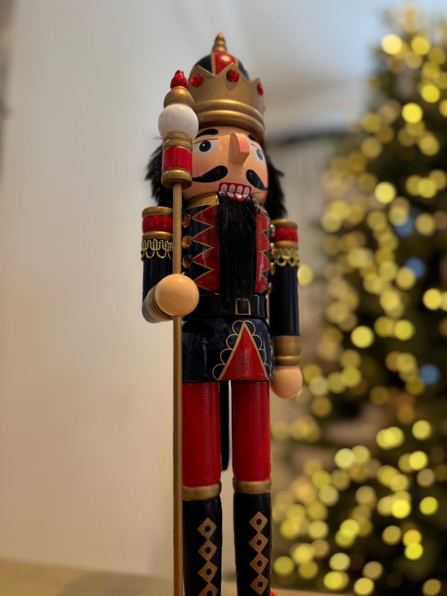 Large Hand Painted Blue & Red Wooden Nutcracker 38cm - Traditional Christmas Decoration
