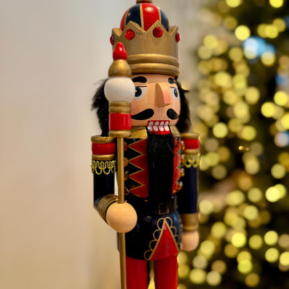 Large Hand-Painted Blue & Red Wooden Nutcracker 38cm – Traditional Christmas Decoration