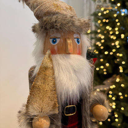 Large Hand-Painted Rustic Wizard Nutcracker 38cm – Traditional Christmas Decoration