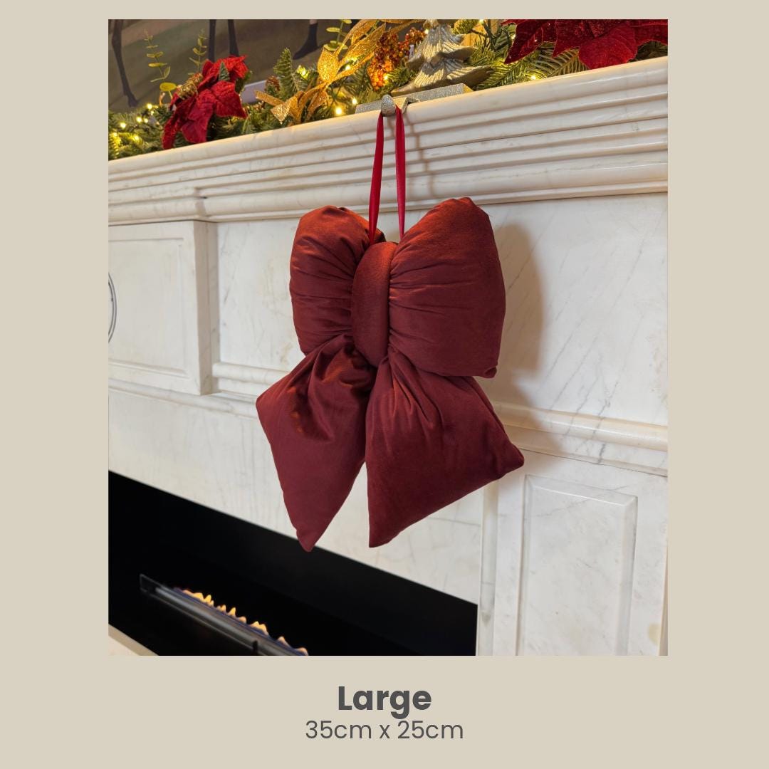 Maroon Red Velvet Plush Bow: Burgundy Door, Tree & Christmas Decor