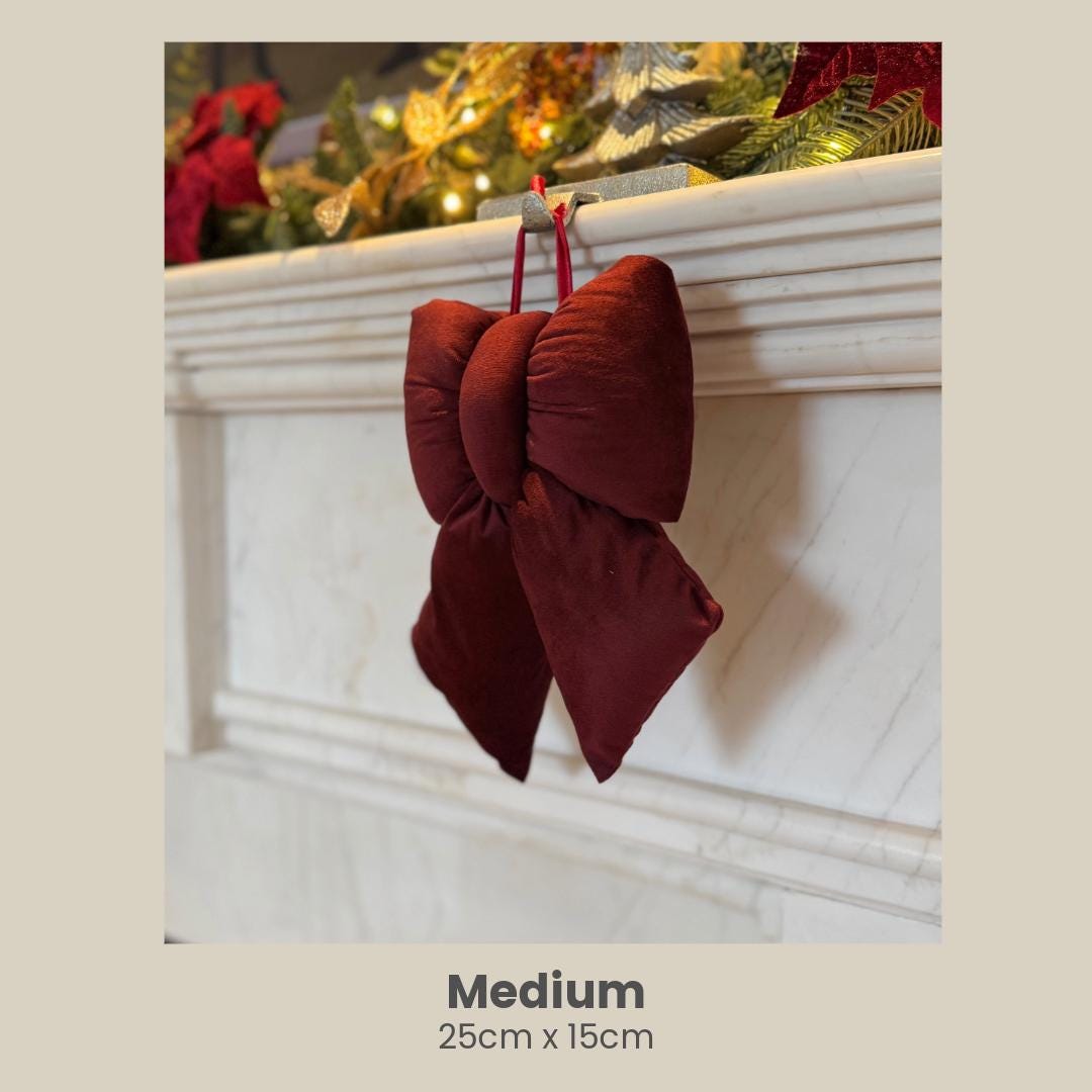 Maroon Red Velvet Plush Bow: Burgundy Door, Tree & Christmas Decor