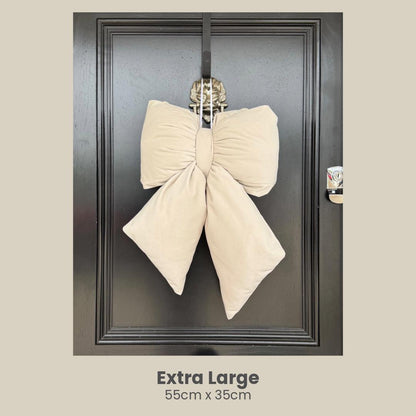Handmade Beige Velvet Plush Bow - Decor for Doors and Christmas Trees in Various Sizes