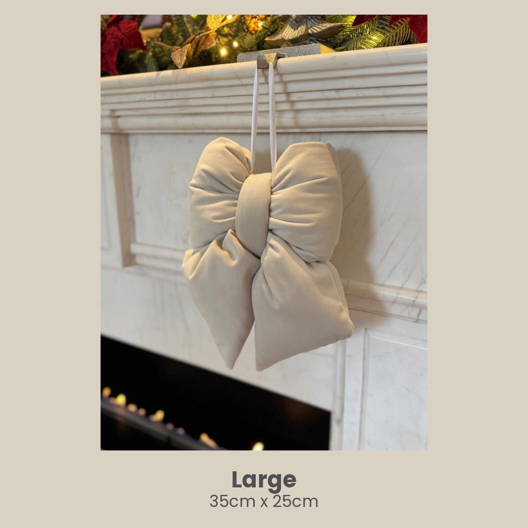 Handmade Beige Velvet Plush Bow - Decor for Doors and Christmas Trees in Various Sizes