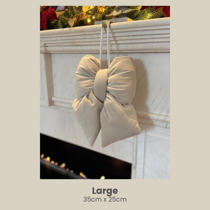 Handmade Beige Velvet Plush Bow - Decor for Doors and Christmas Trees in Various Sizes