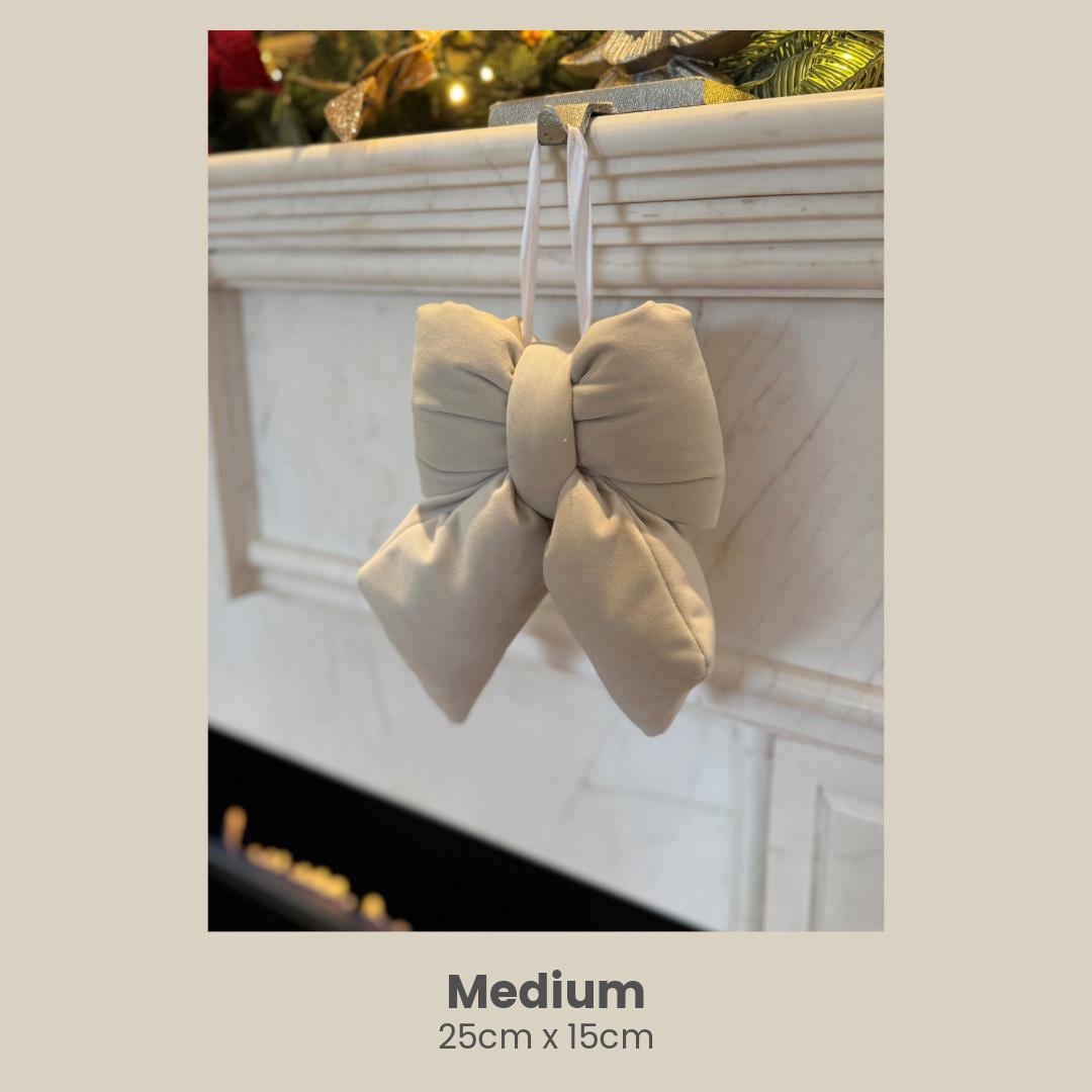 Handmade Beige Velvet Plush Bow - Decor for Doors and Christmas Trees in Various Sizes