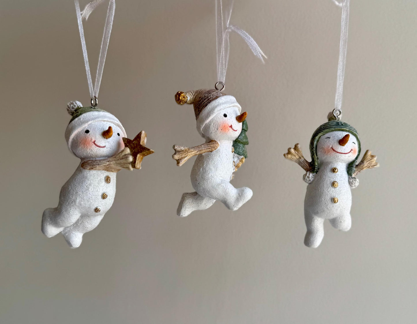 Mini Snowmen Christmas Tree Decorations - Hand Painted Festive Bauble