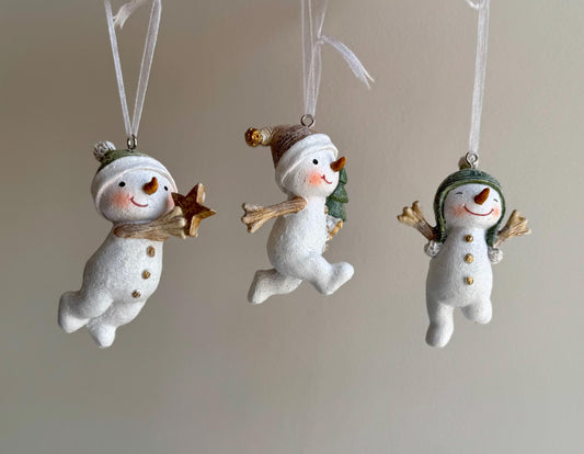 Mini Snowmen Christmas Tree Decorations - Hand Painted Festive Bauble